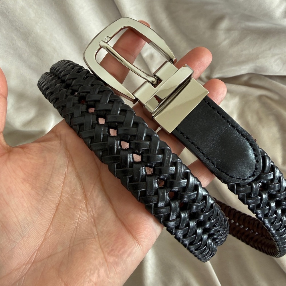 NWT Men’s Black Woven Leather Belt with Silver Buckle - size large